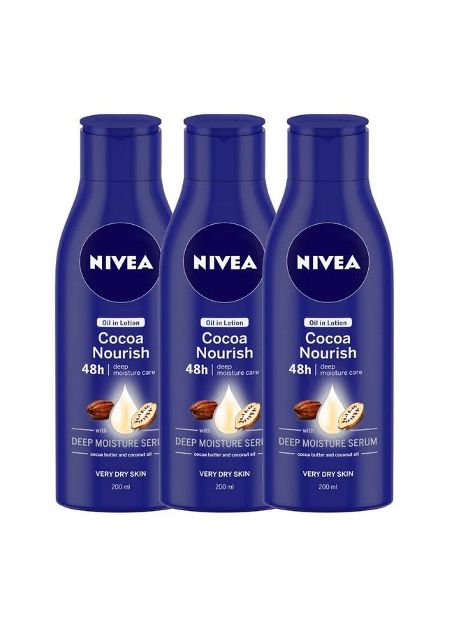 Nivea Cocoa Nourish Oil In Lotion, Pack of 3 (200ml, Dry Skin)