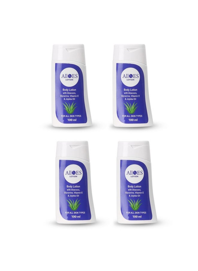 ALLOES PHARMACEUTICALS Multi-Benefit Aloe Vera Body Lotion for Soothes, hydrates & freshens Natural Skin Moisturizer for Body, For Normal to oily skin - (100 ML X 4pcs)