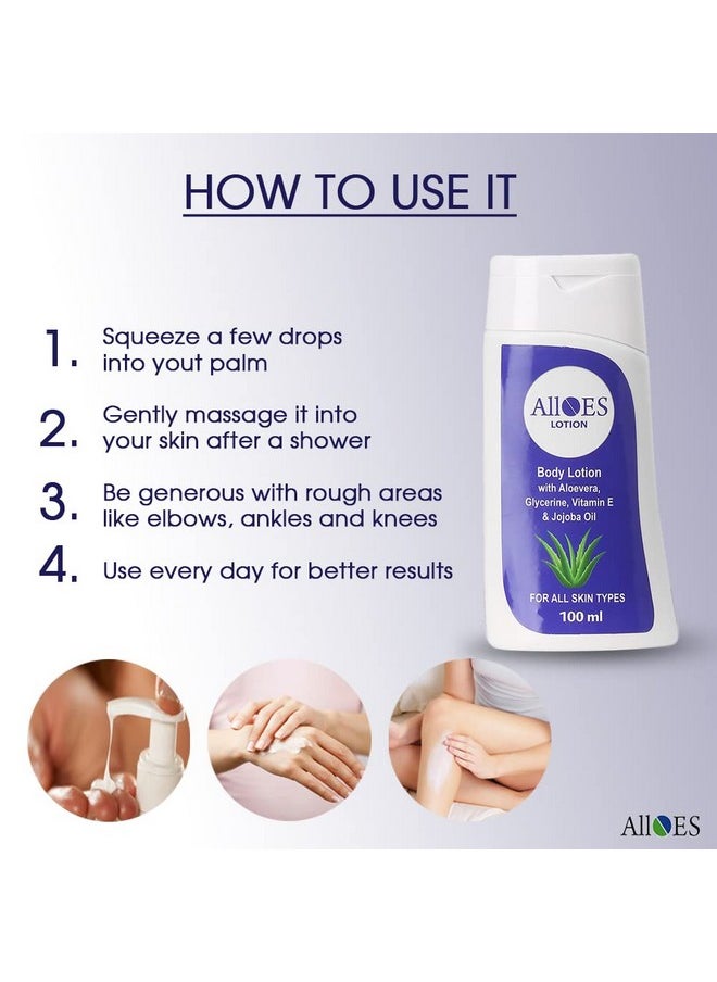 ALLOES PHARMACEUTICALS Multi-Benefit Aloe Vera Body Lotion for Soothes, hydrates & freshens Natural Skin Moisturizer for Body, For Normal to oily skin - (100 ML X 4pcs)