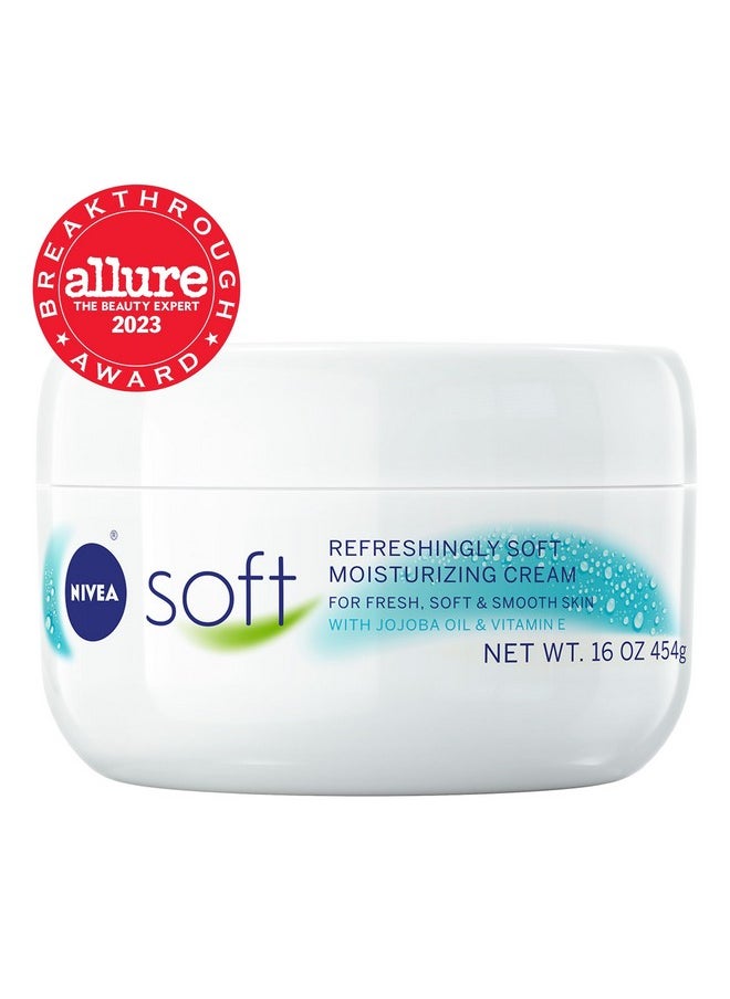 NIVEA Soft Refreshingly Soft Moisturizing Cream, Lightweight Body Moisturizer for Face, Body and Hands, Body Cream Enriched with Jojoba Oil and Vitamin E, 16 Oz Jar