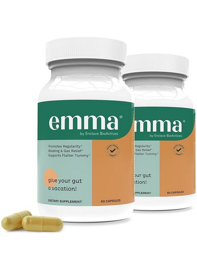 Emma Gut Health - 2 Pack - Gas and Bloating Relief, Constipation, Leaky Gut Repair - Gut Cleanse & Restore Digestion - Regulate Bowel Movement. Probiotics and Laxative Alternative, 120 Capsules