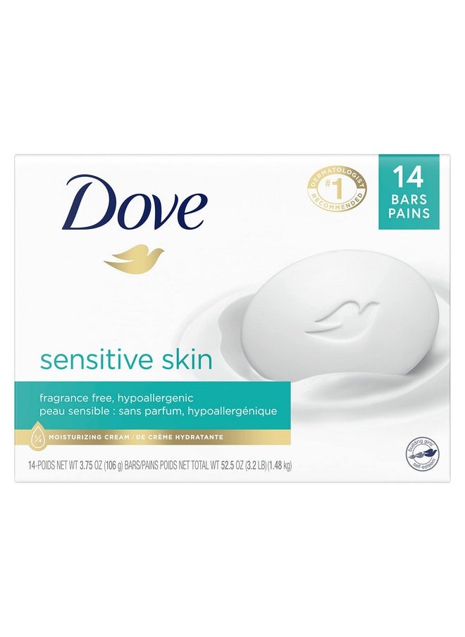 Dove Beauty Bar More Moisturizing Than Bar Soap for Softer Skin, Fragrance-Free, Hypoallergenic Beauty Bar Sensitive Skin With Gentle Cleanser 3.75 oz 14 Bars