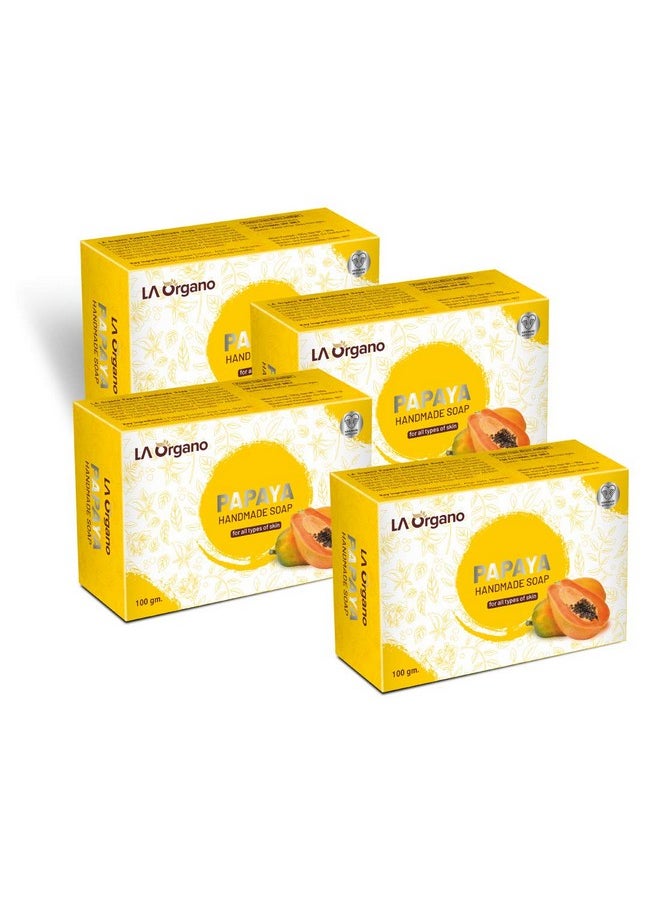 LA Organo Papaya Handmade Natural Bath Soap (Pack of 4) 400g