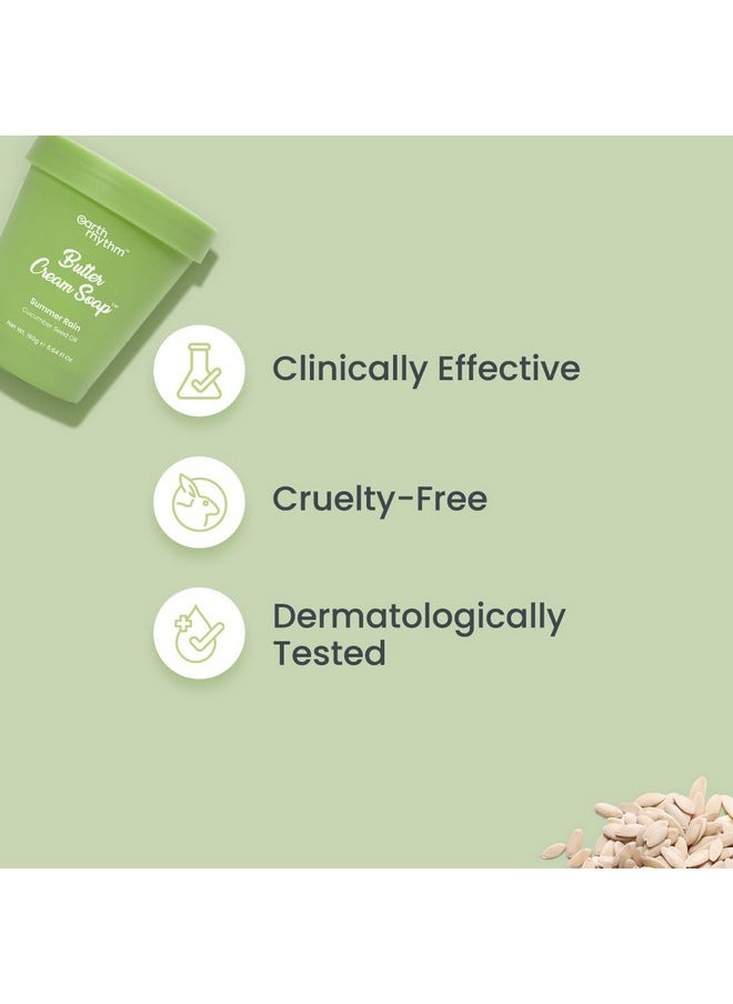Earth Rhythm Summer Rain Butter Cream Soap| Cleanse, Moisturizes Skin, Make Skin Soft & Supple | Cucumber Seed oil,Shea Butter | for All Skin Type | Men & Women - 160 gm (Summer Rain)