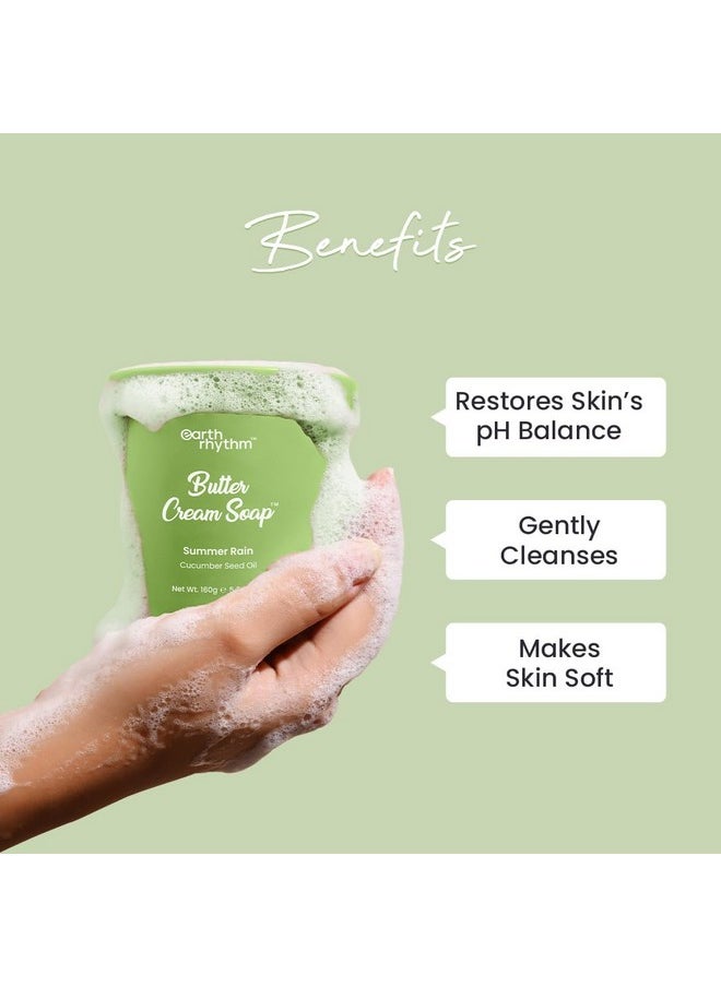 Earth Rhythm Summer Rain Butter Cream Soap| Cleanse, Moisturizes Skin, Make Skin Soft & Supple | Cucumber Seed oil,Shea Butter | for All Skin Type | Men & Women - 160 gm (Summer Rain)