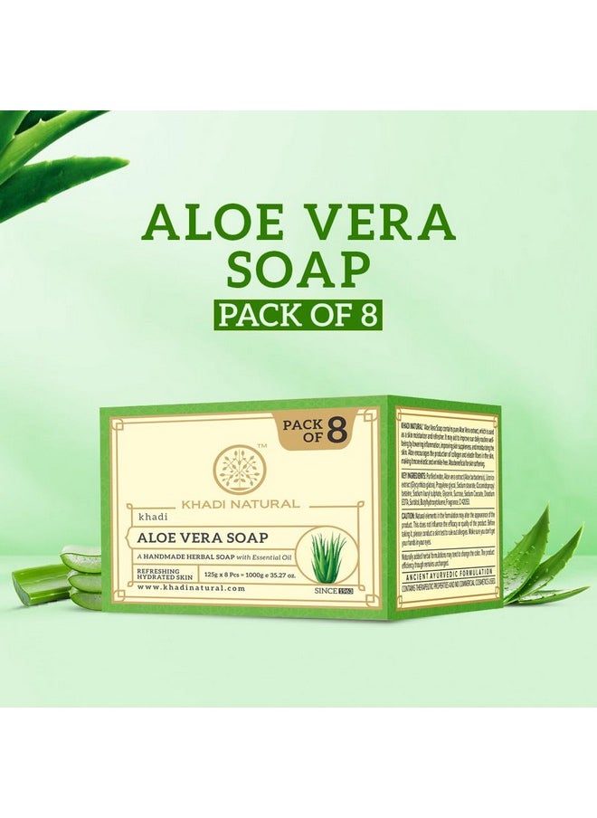 Khadi Natural Aloevera Handmade Soap| Healthier Skin| Natural Soap with Essential Oils| Soap with skin hydrating properties| Suitable for All Skin Types | Pack of 8 (125g*8, 1000g)