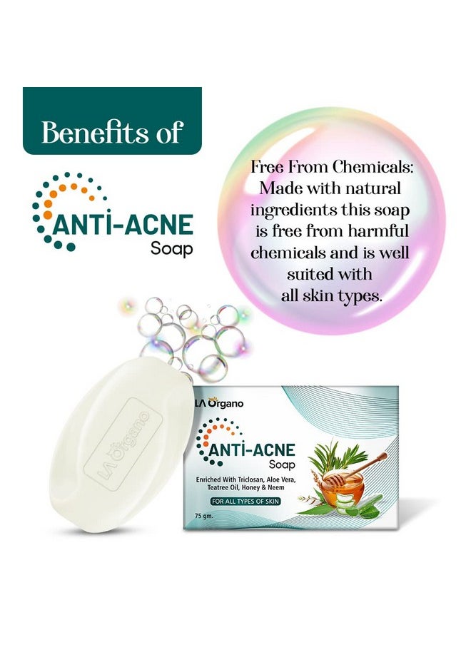 LA Organo Anti Acne Soap For Remove Acne, Blemishes, Scars, Pimples, Dark Spots for All Skin (Pack of 6)