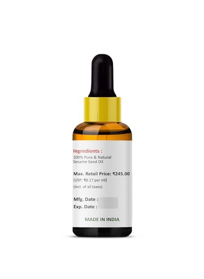 PRZ Sesame Seed Cold Pressed Carrier Oil - Pure Natural & Therapeutic Grade Oil for Aromatherapy Body Massage, Skin Care & Hair Care, 30 ml