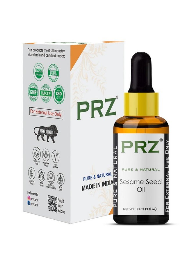 PRZ Sesame Seed Cold Pressed Carrier Oil - Pure Natural & Therapeutic Grade Oil for Aromatherapy Body Massage, Skin Care & Hair Care, 30 ml