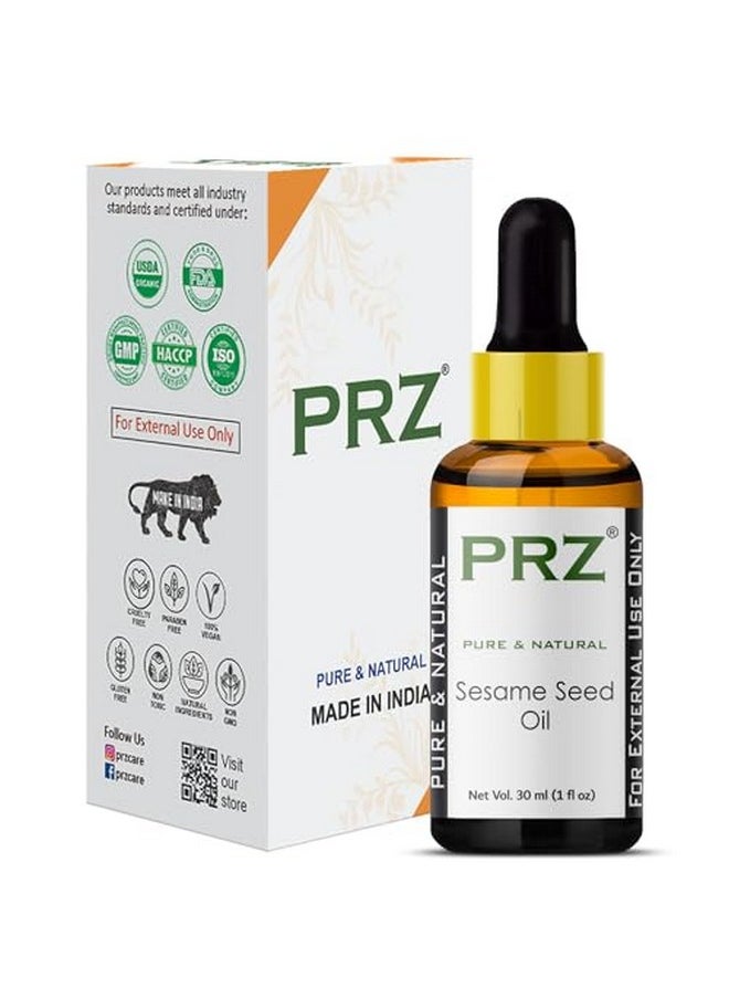 PRZ Sesame Seed Cold Pressed Carrier Oil - Pure Natural & Therapeutic Grade Oil for Aromatherapy Body Massage, Skin Care & Hair Care, 30 ml