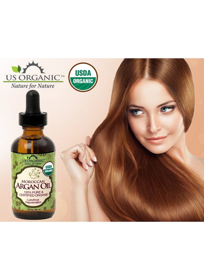 US Organic Moroccan Argan Oil, USDA Certified Organic,100% Pure & Natural, Cold Pressed Virgin, Unrefined, 2 Oz in Amber Glass Bottle, for Hair treatment, Skin, Nail, Cuticle, Sourced from Morocco.