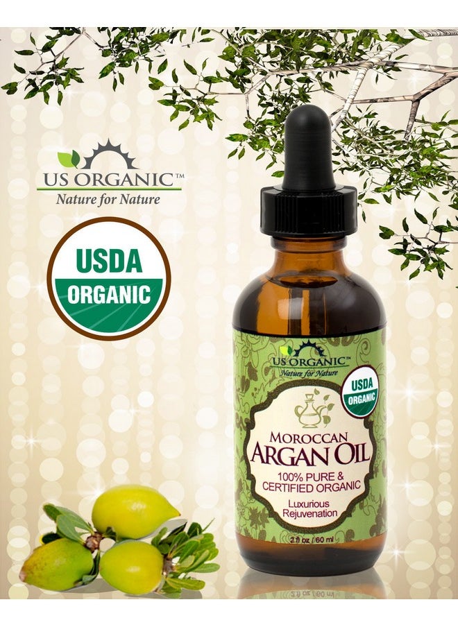 US Organic Moroccan Argan Oil, USDA Certified Organic,100% Pure & Natural, Cold Pressed Virgin, Unrefined, 2 Oz in Amber Glass Bottle, for Hair treatment, Skin, Nail, Cuticle, Sourced from Morocco.