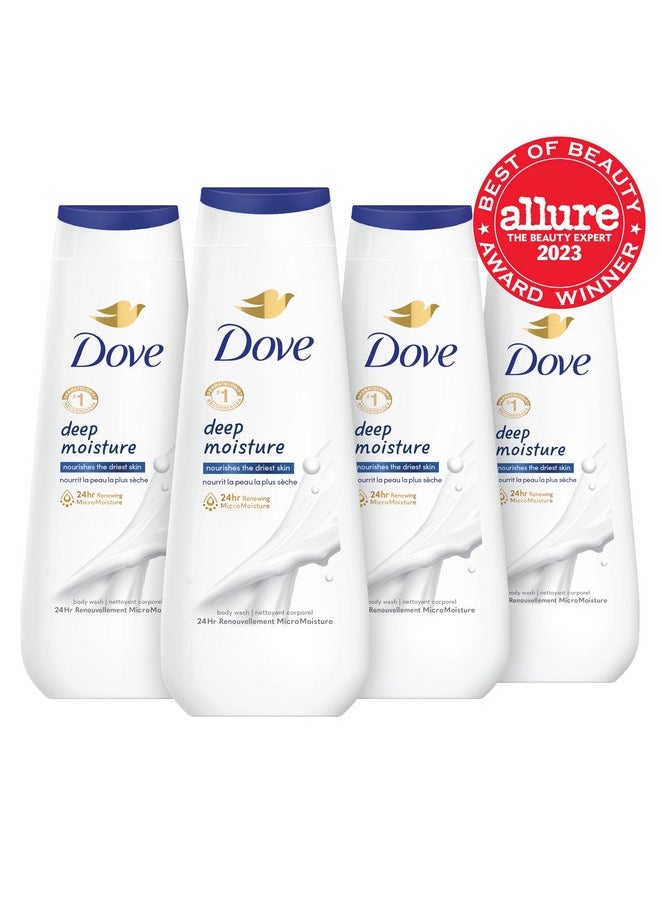 Dove Body Wash Deep Moisture 4 Count For Dry Skin Moisturizing Skin Cleanser with 24hr Renewing MicroMoisture Nourishes The Driest Skin 20 oz