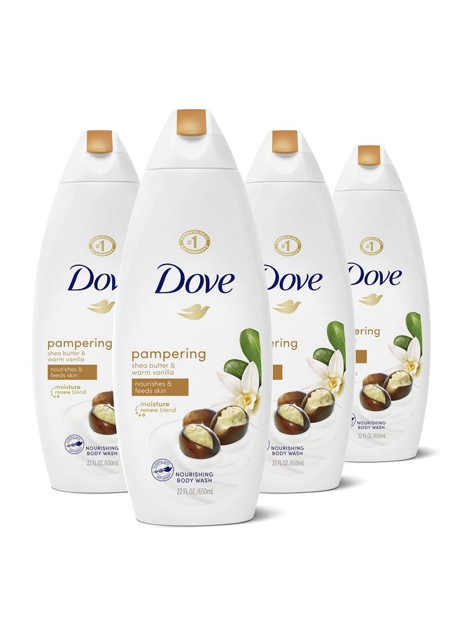 Dove Purely Pampering Body Wash for Dry Skin Shea Butter with Warm Vanilla Effectively Washes Away Bacteria While Nourishing Your Skin, 22 Fl Oz (Pack of 4)