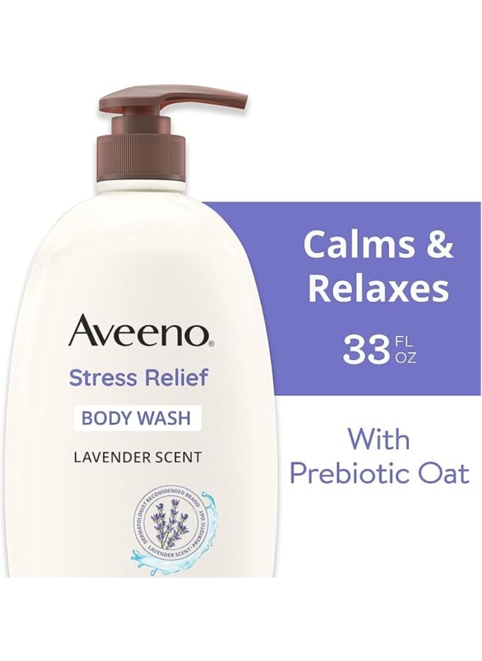 Aveeno Stress Relief Body Wash with Soothing Oat for Sensitive Skin, Lavender Body Wash,Calms and Relaxes, Sulfate-Free, 33 FL OZ