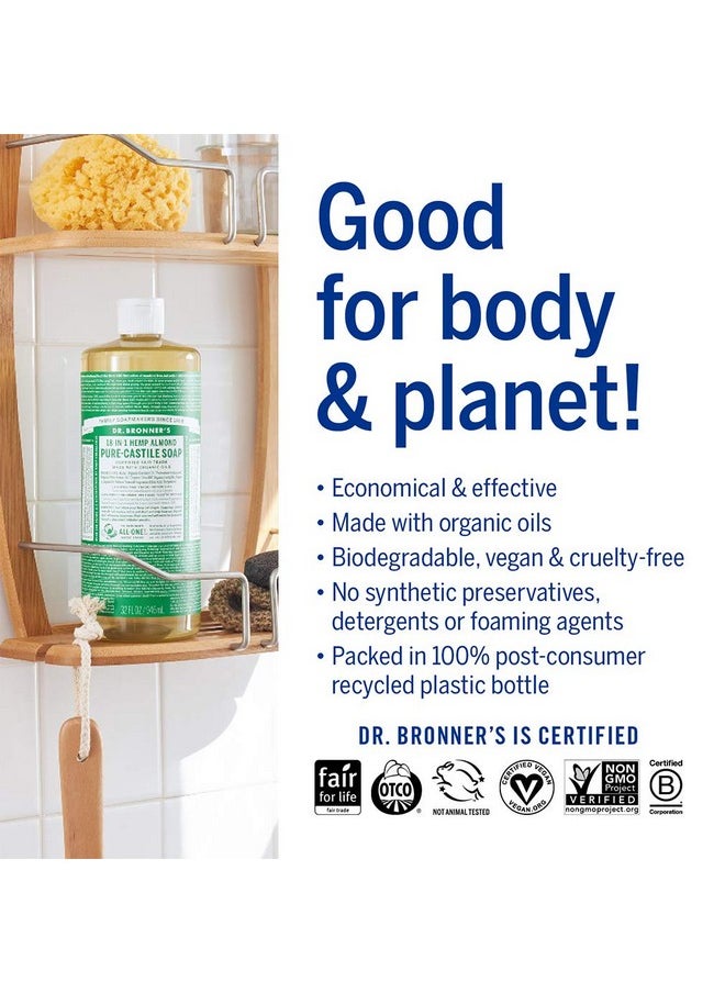 Dr. Bronner's - Pure-Castile Liquid Soap (Almond, 16 ounce, 2-Pack) - Made with Organic Oils, 18-in-1 Uses: Face, Body, Hair, Laundry, Pets and Dishes, Concentrated, Vegan, Non-GMO