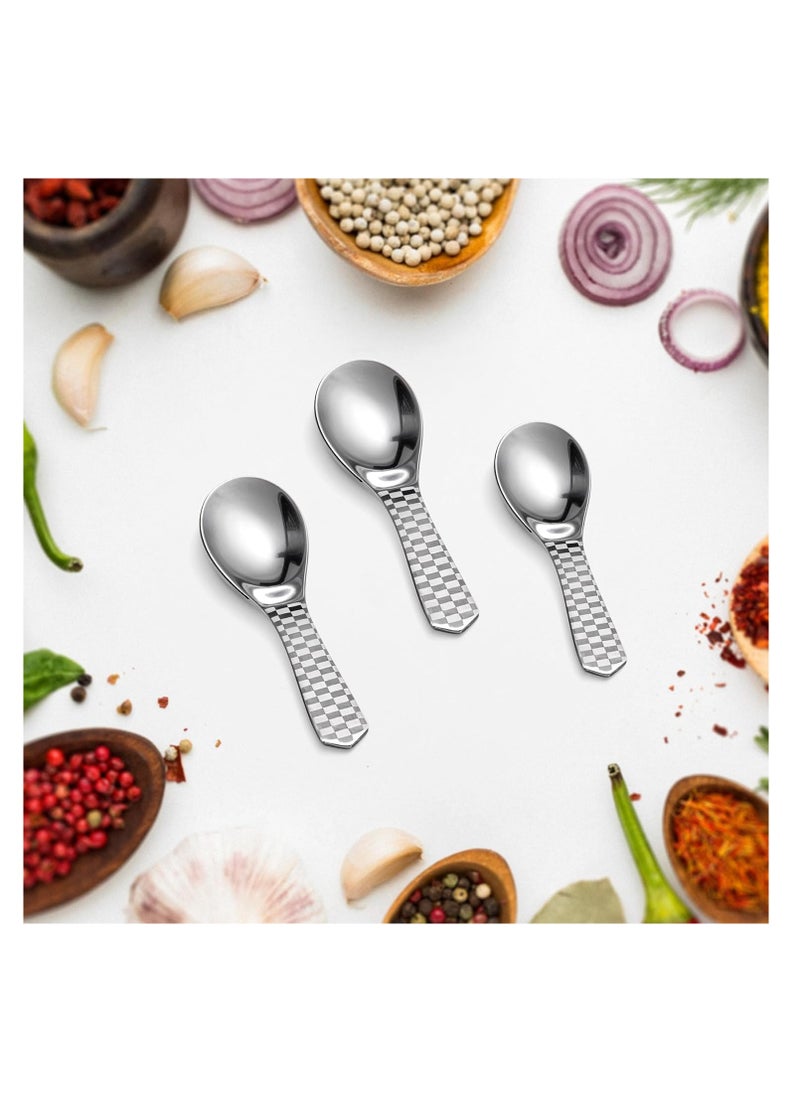 Kitchen Expert - Stainless Steel Masala Spoons | Heavy Guage | Mini Spoons for Tea/Sugar | Spices Spoon for Kitchen | for Small Containers | Spoon for Masala Dabba | Set of 6 | Silver Color