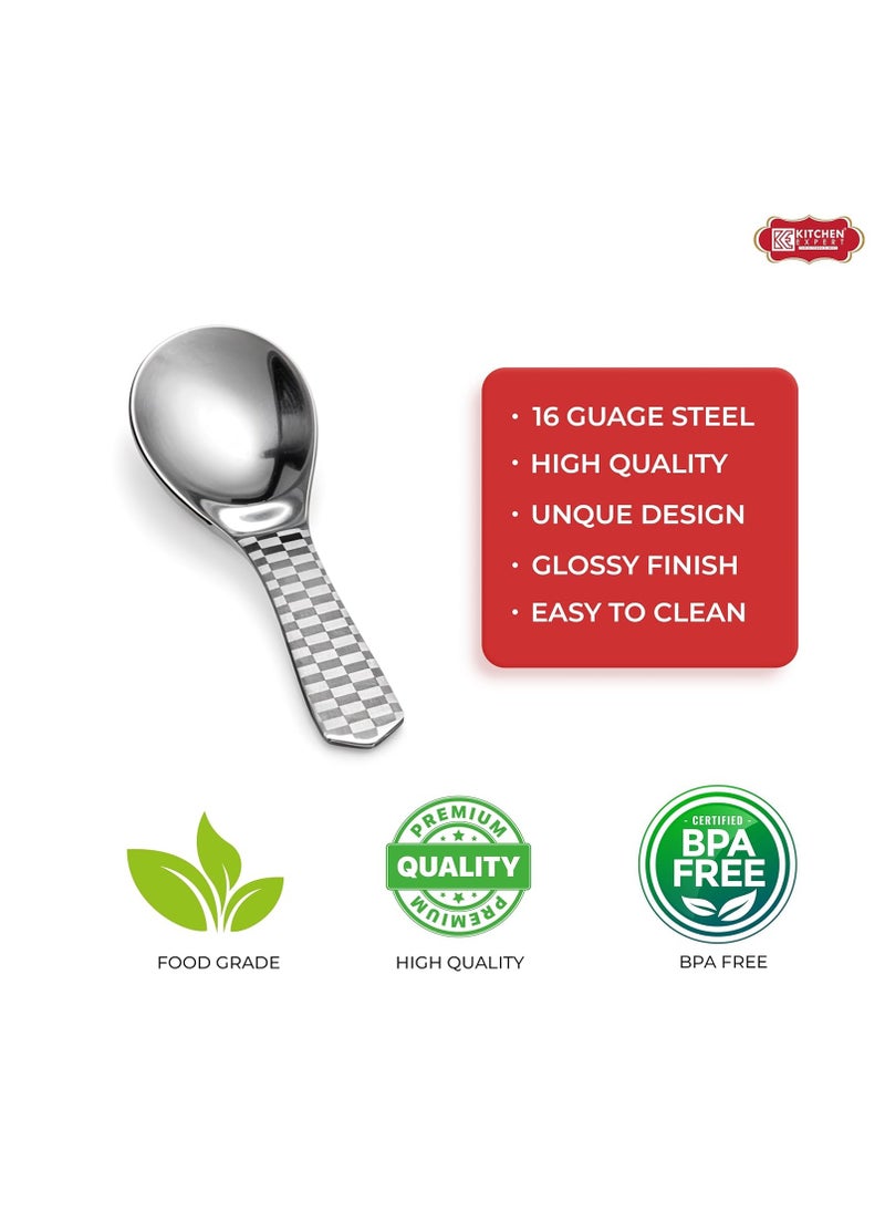 Kitchen Expert - Stainless Steel Masala Spoons | Heavy Guage | Mini Spoons for Tea/Sugar | Spices Spoon for Kitchen | for Small Containers | Spoon for Masala Dabba | Set of 6 | Silver Color