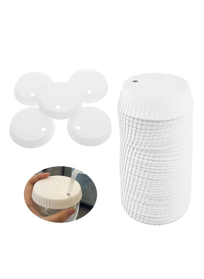 Disposable Paper Cup Lids with Straw Hole Vent Hole, Universal Cup Cover Accessories with 7mm Straw Hole, Recycled Paper Drinking Cup Lids Covers Perfect for Hotel Coffee Bar, 100pcs 7.5 * 7.5cm