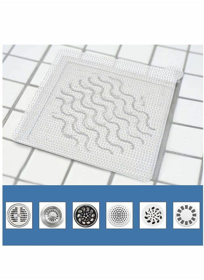 Disposable Hair Catcher Shower Drain Mesh Stickers 6 Inch 25PCS White Square Drain Floor Sink Strainer Filter for Bathroom and Kitchen