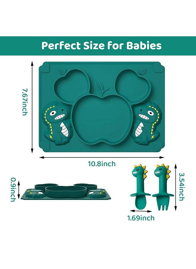 SNOWIE SOFT® Baby Suction Plates for Baby Feeding; Silicone Toddler Plates with Deep Divided for Kids to Feed Themselves, Baby Place Mats with Cute Dinosaur Design, BPA Free