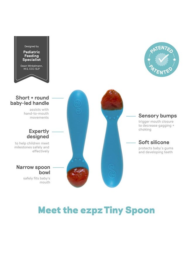 Ezpz Tiny Spoon - 100% Silicone Spoons for Baby Led Weaning + Purees - Designed by a Pediatric Feeding Specialist - 6 Months+ (2 Pack in Blue)