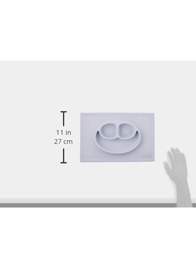 ezpz Happy Mat - 100% Food Grade Silicone Suction Plate with Built-in Placemat for Toddlers Smile Design Plates Promotes Baby Led Weaning - Divided Plate - Microwave, Oven & Dishwasher Safe (Pewter)