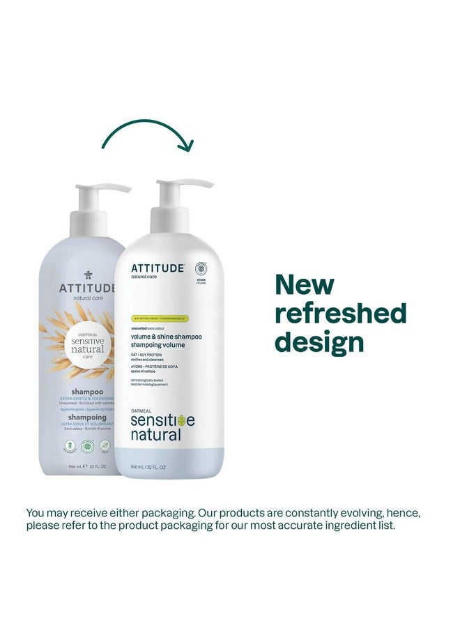 ATTITUDE Hair Shampoo for Sensitive Dry Scalp, EWG Verified, Soothing Oat, For Thin Hair, Naturally Derived Ingredients, Vegan and Plant-Based, Volume and Shine, Unscented, 32 Fl Oz