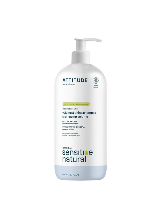 ATTITUDE Hair Shampoo for Sensitive Dry Scalp, EWG Verified, Soothing Oat, For Thin Hair, Naturally Derived Ingredients, Vegan and Plant-Based, Volume and Shine, Unscented, 32 Fl Oz