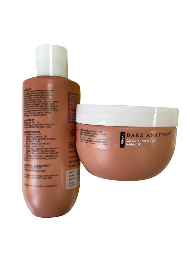 Bare Anatomy Color Protect Shampoo + Hair Mask Kit for Coloured and Treated Hair | Provides 8 Weeks of Protection, Contains 17 Amino Acid Complex & Quinoa Protein, For Dry & Frizzy Hair, 250ml + 250g