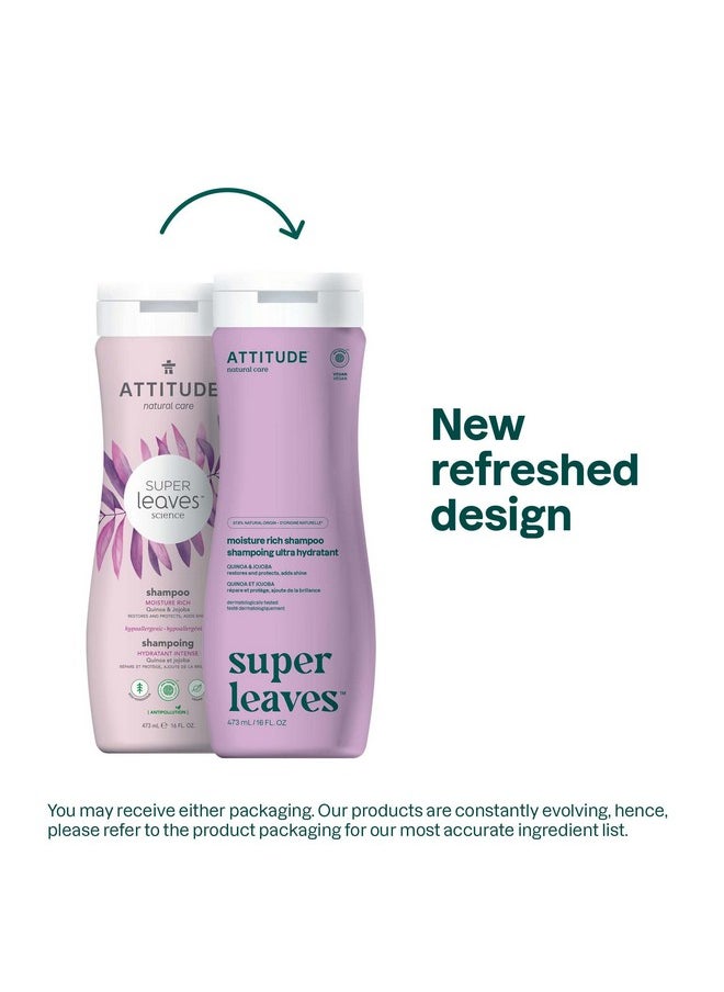ATTITUDE Moisture Rich Hair Shampoo, EWG Verified, For Dry and Damaged Hair, Naturally Derived Ingredients, Vegan and Plant Based, Quinoa and Jojoba, 16 Fl Oz
