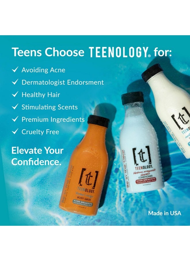 Teenology Shampoo for Teens - Avoid Forehead and Body Acne - No Sulfates or Parabens, Noncomedogenic, Natural Botanical Extracts, 16 oz. (Sweet Mint)