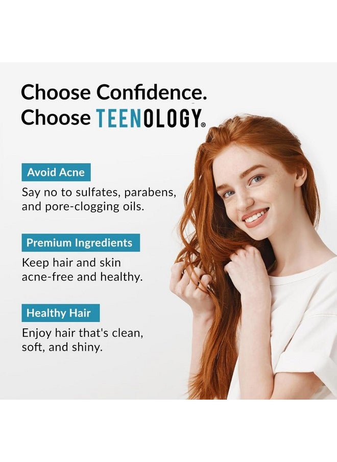 Teenology Shampoo for Teens - Avoid Forehead and Body Acne - No Sulfates or Parabens, Noncomedogenic, Natural Botanical Extracts, 16 oz. (Sweet Mint)
