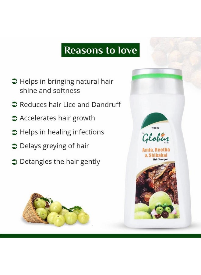 Globus Remedies Amla Reetha Shikakai Hair Shampoo, 200 ml (Pack of 4)