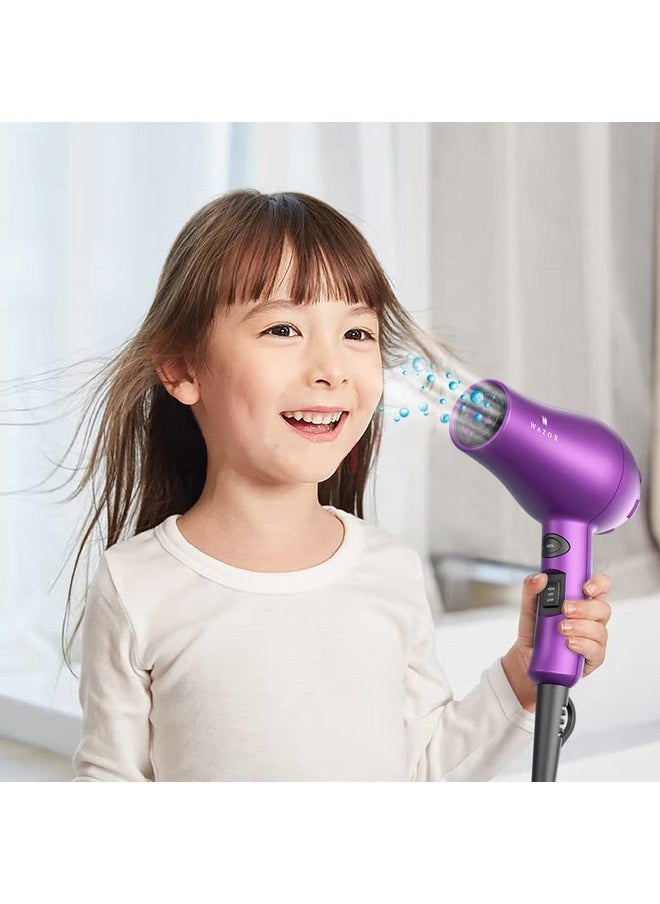 Compact 1000W Blow Dryer For Kids & Pour Painting Mini Travel Hair Dryer For Rv, Ionic Lightweight Dryer With Concentrator, Cool Shot Button, Purple