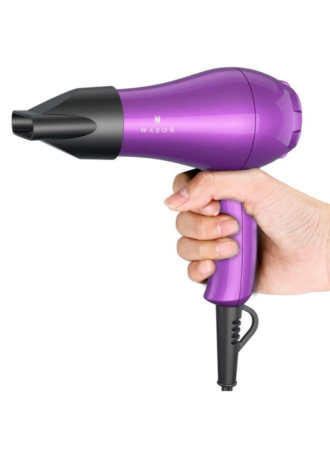 Compact 1000W Blow Dryer For Kids & Pour Painting Mini Travel Hair Dryer For Rv, Ionic Lightweight Dryer With Concentrator, Cool Shot Button, Purple
