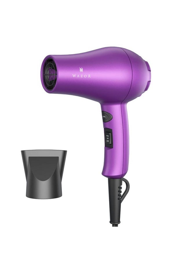 Compact 1000W Blow Dryer For Kids & Pour Painting Mini Travel Hair Dryer For Rv, Ionic Lightweight Dryer With Concentrator, Cool Shot Button, Purple