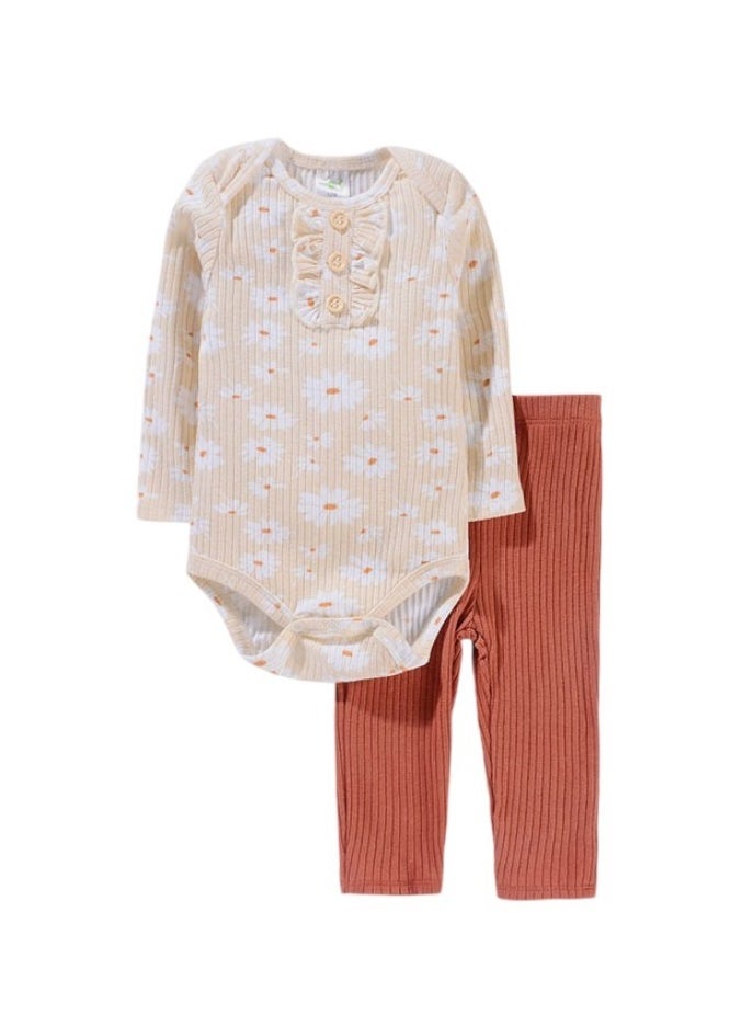 Bambimici Anaya Flower Daisy Print Long Sleeve Set - Cream