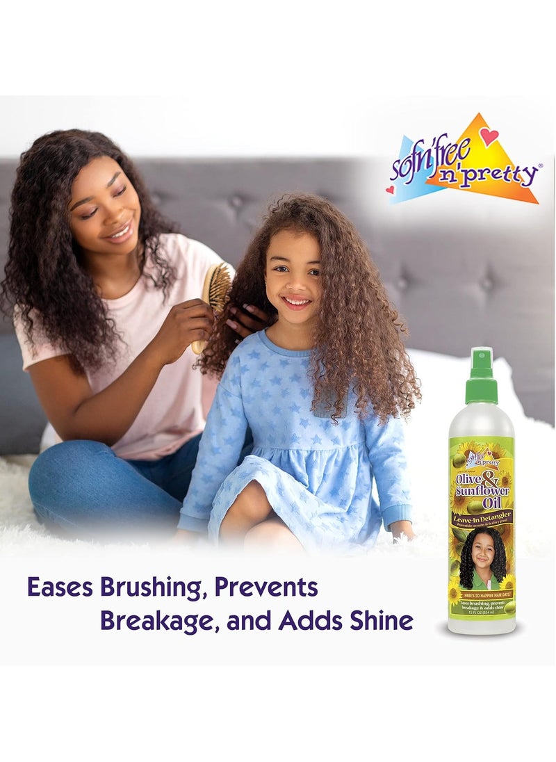 Sofn'Free n'Pretty Olive & Sunflower Oil Leave-In Kids Detangler Spray for Curly Hair, Relaxed Hair, Natural Hair Detangler Spray Conditions and Restores Curls - 12 oz, Single