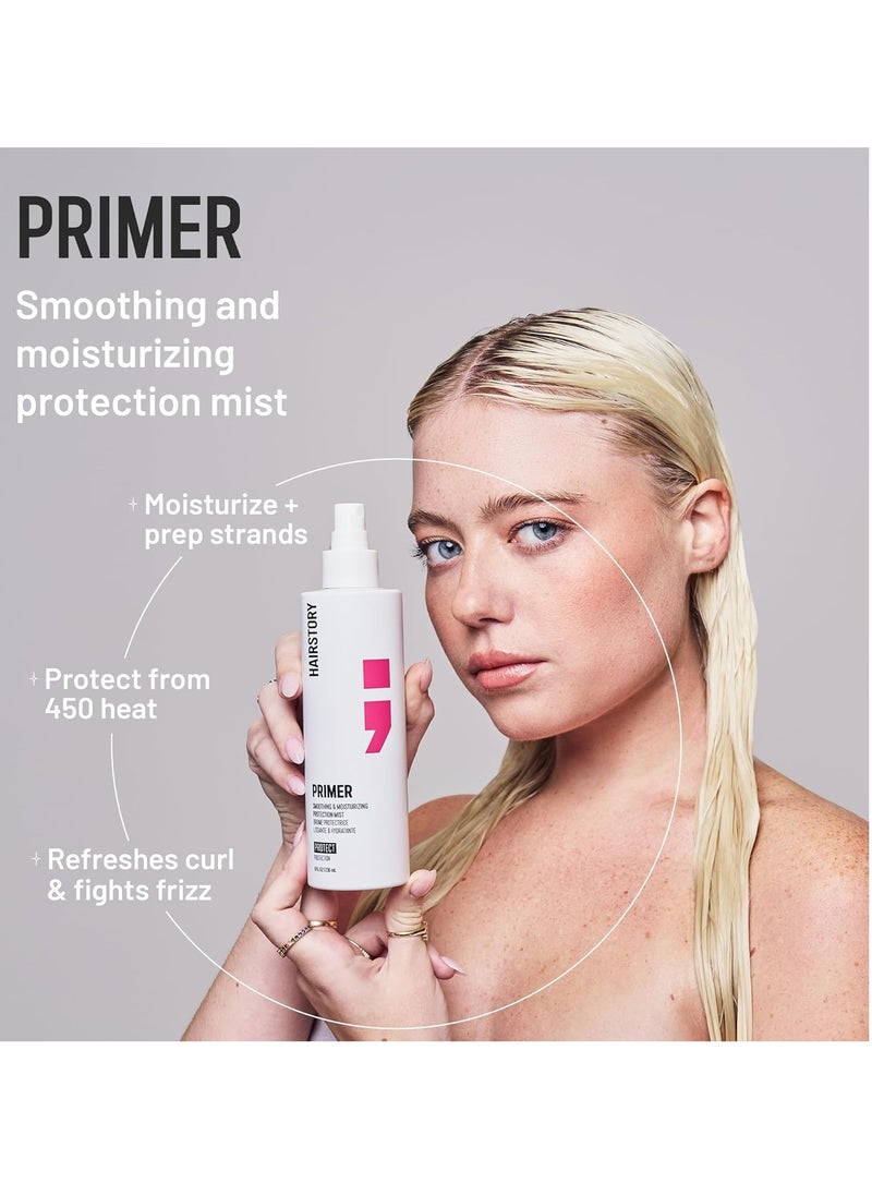 Hairstory Primer, Smoothing And Moisturizing Protection Mist for All Hair Types, Smoothing Detangler, Heat, Humidity & UV Protectant, 8oz