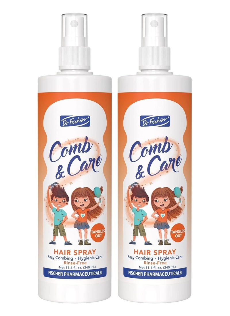 Dr. Fischer Hair Detangler Spray, Kids Hair Detangler, No need to rinse, Removes knots easily, Twin Pack (2 Bottles)