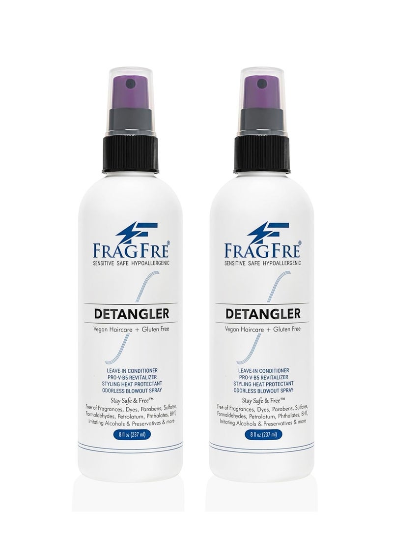 Detangler 8 oz (2-Pack Gift Set) - Fragrance Free Hypoallergenic Parabens Free - Hair Detangler Leave-in Conditioner for Sensitive Skin - Styling Heat Protectant - Vegan Cruelty/Gluten Free