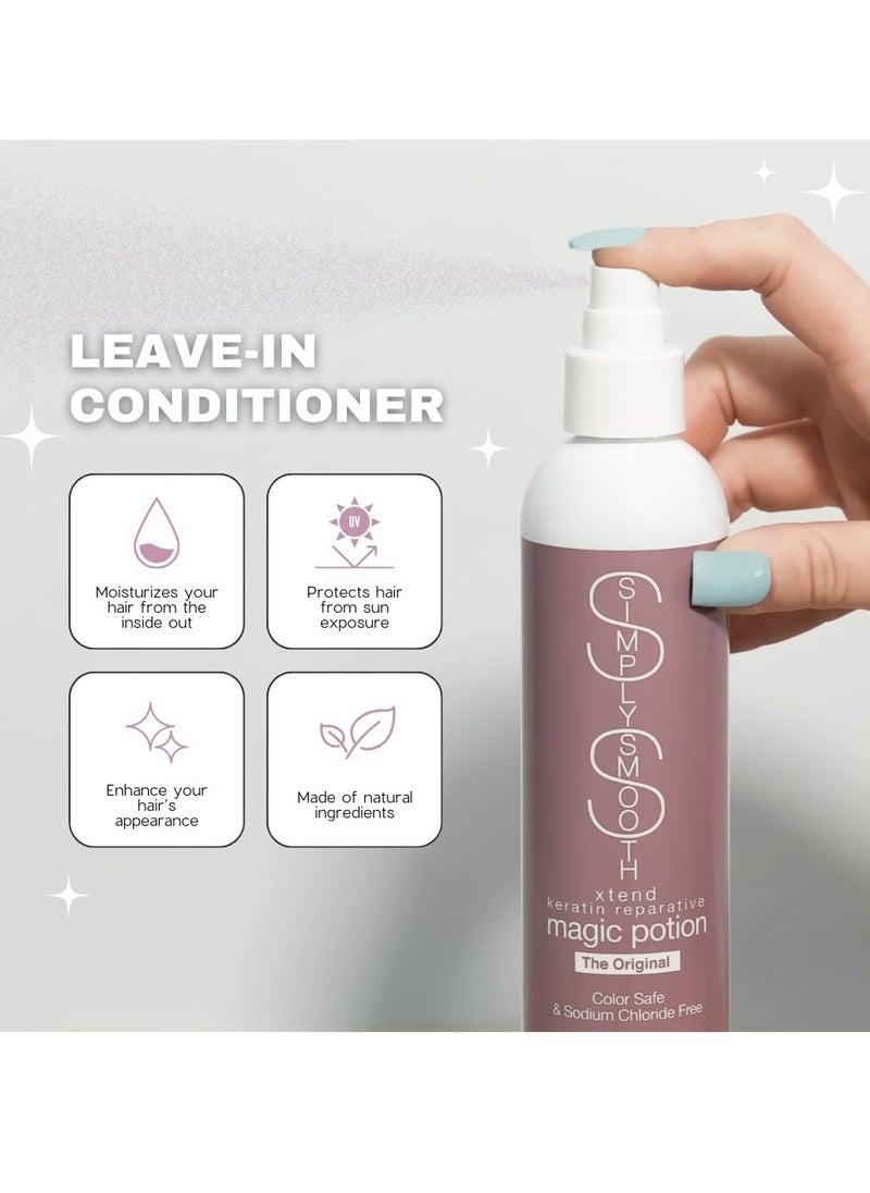 SIMPLY SMOOTH Keratin Reparative Magic Potion Original Leave In Conditioner Detangler & Heat Protection Styling Spray Repair & Reduce Breakage Color Safe & Sodium Chloride Free 16 Oz