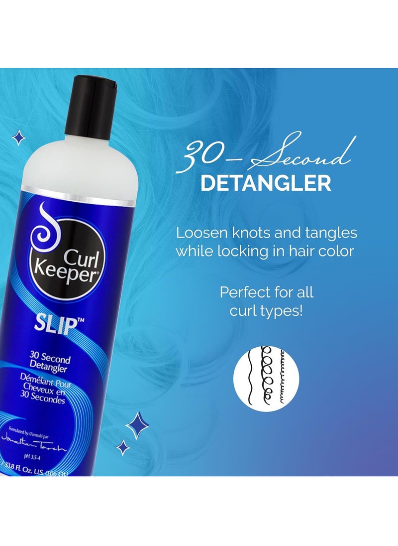 Curl Keeper Slip Hair Detangler Spray for Curly Hair, 33.8 Fl Oz - Leave In Conditioner Spray for Men, Women & Kids - Water-Based Detangling Spray Loosens Knots & Tangles with Aloe Vera & Silk Protein