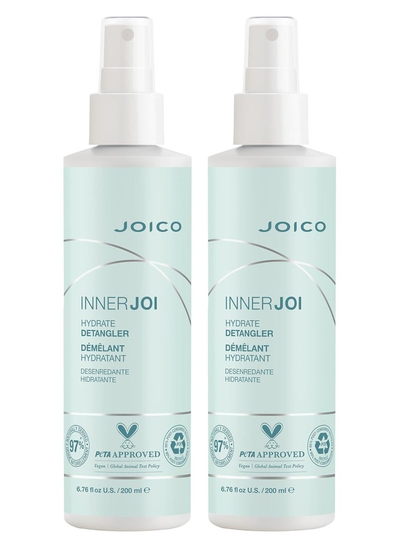 Joico InnerJoi Hydration Detangler | For Dry Tangled Hair | Sulfate & Paraben Free | Naturally-Derived Vegan Formula | 6.7 Fl Oz (2-Pack)