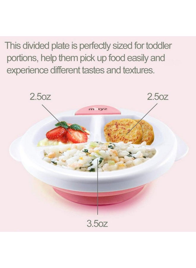 Baby Feeding Suction Warm Plate With Draining And Drying Design - Stay Put Divided Plate For Kids - Including 1 Toddler Plate And 2 Spoons - Microwave & Dishwasher Safe (Pink)