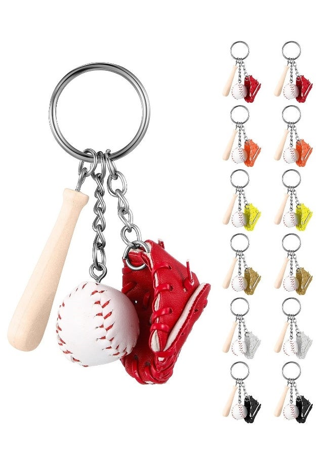 Baseball Keychain with Wooden Bat Baseball Glove for Sports Theme Party Team Souvenir Athletes Rewards Party Favors for Adults 12PCS