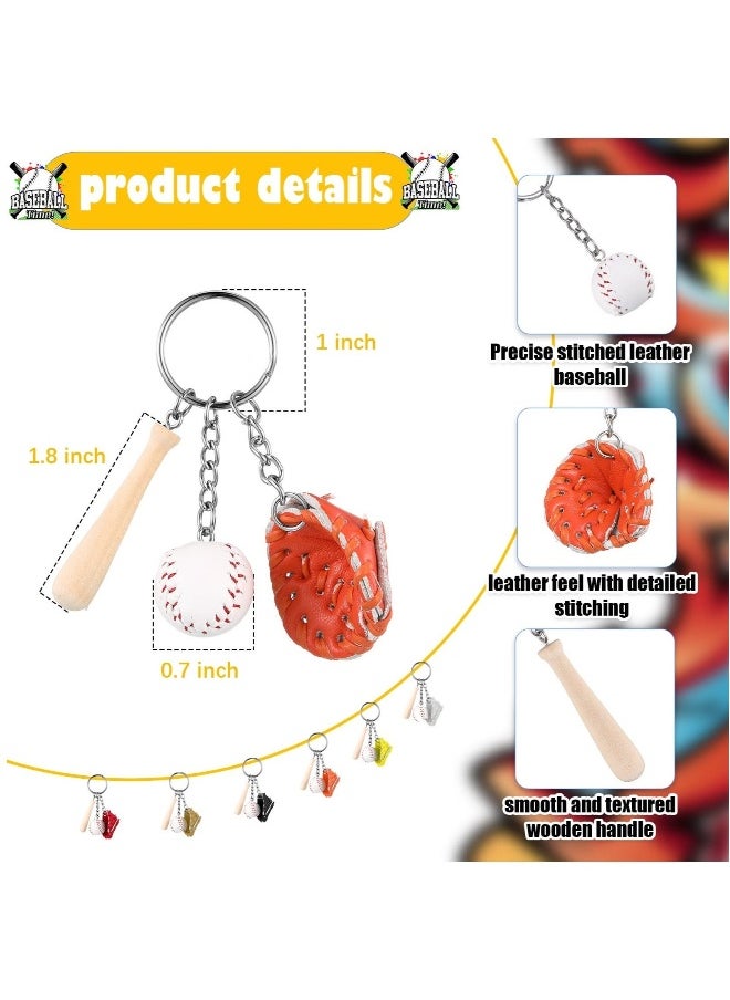 Baseball Keychain with Wooden Bat Baseball Glove for Sports Theme Party Team Souvenir Athletes Rewards Party Favors for Adults 12PCS