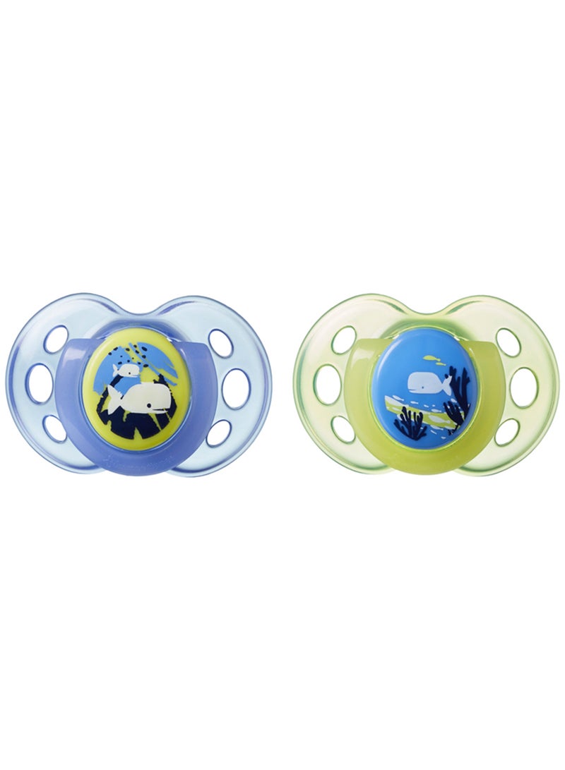 Pack Of 2 Orthodontical Structure Flexible Ultra Light Weight Soft Nipple Soother Pacifier For 18-36 Months Multicolour