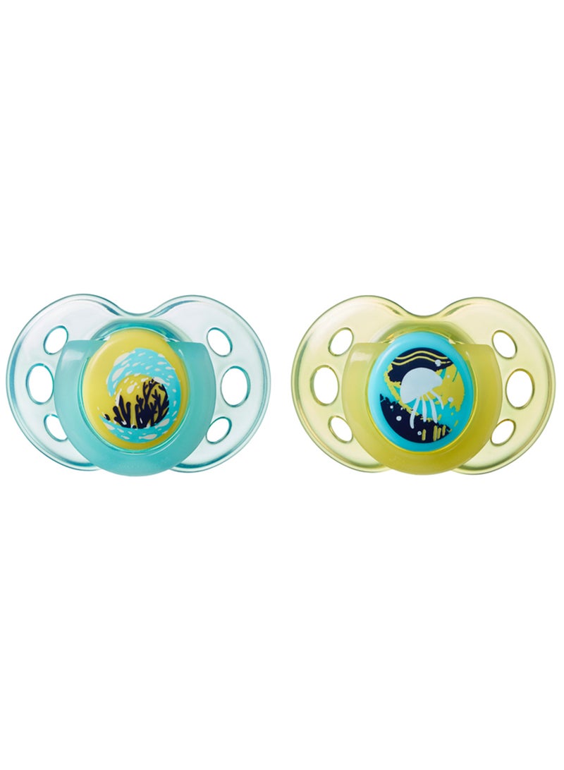 Pack Of 2 Orthodontical Structure Flexible Ultra Light Weight Soft Nipple Soother Pacifier For 18-36 Months Multicolour